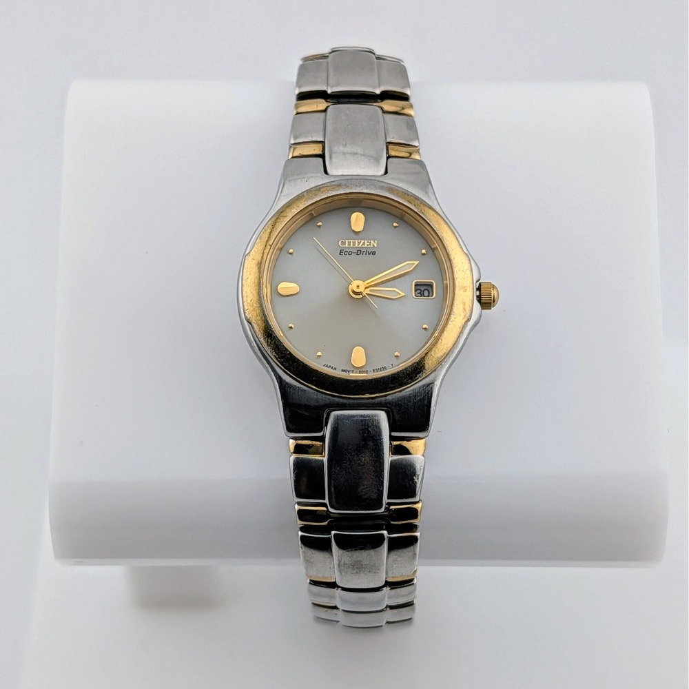 Citizen Eco-Drive E010-K16784 Champagne Sunburst Dial Two Tone Watch Date Lume
